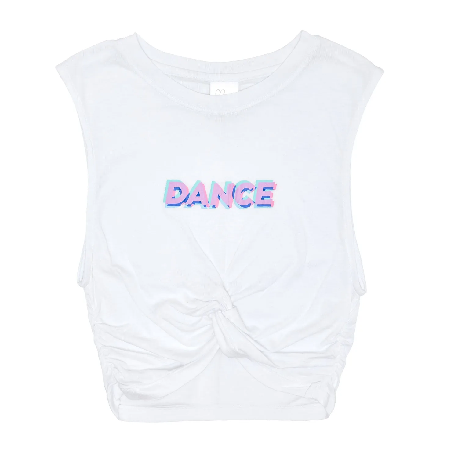 Sienna: Mock Tie Crop Dance Print Tank in White