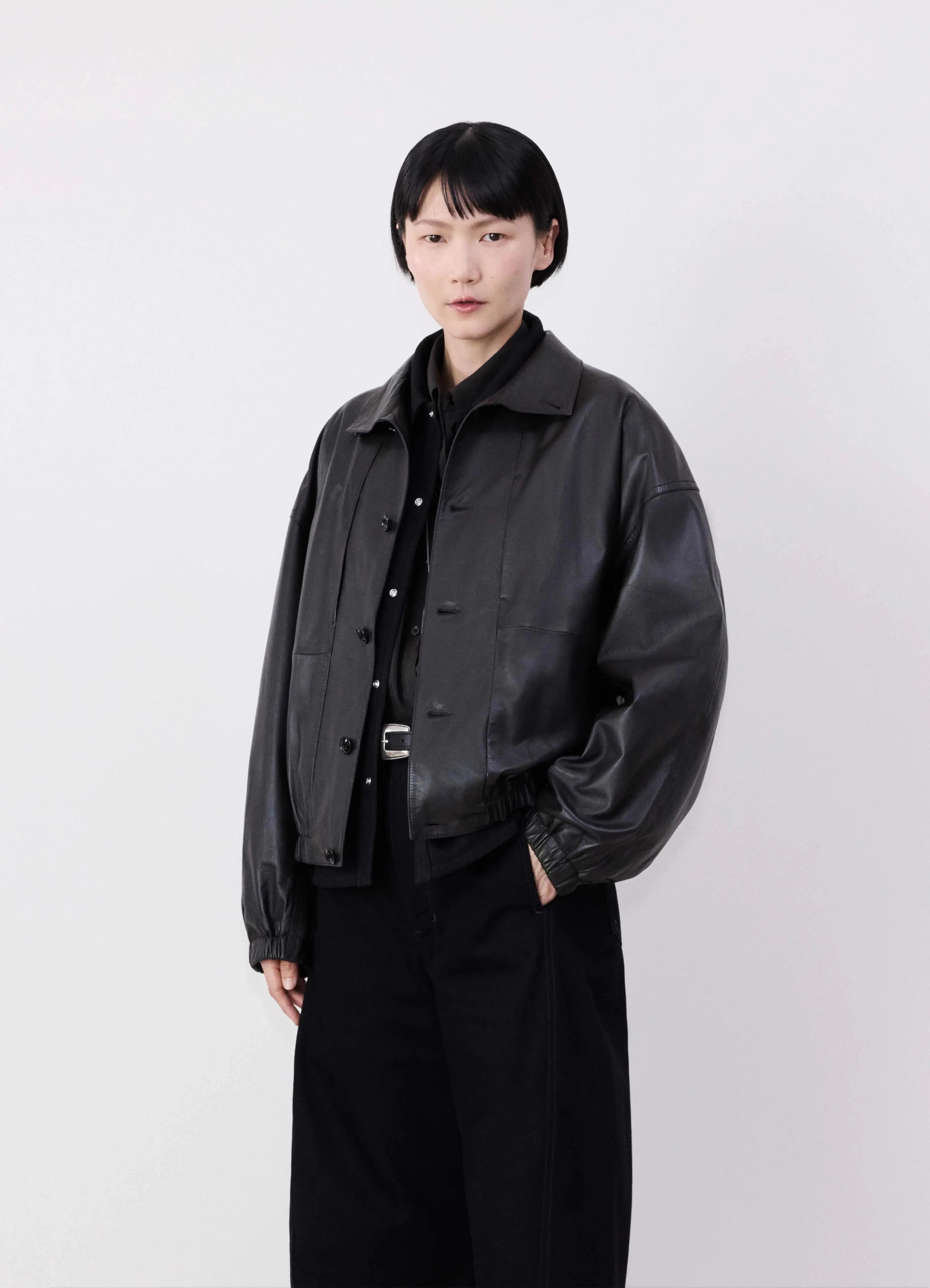 STAND COLLAR LEATHER BLOUSON