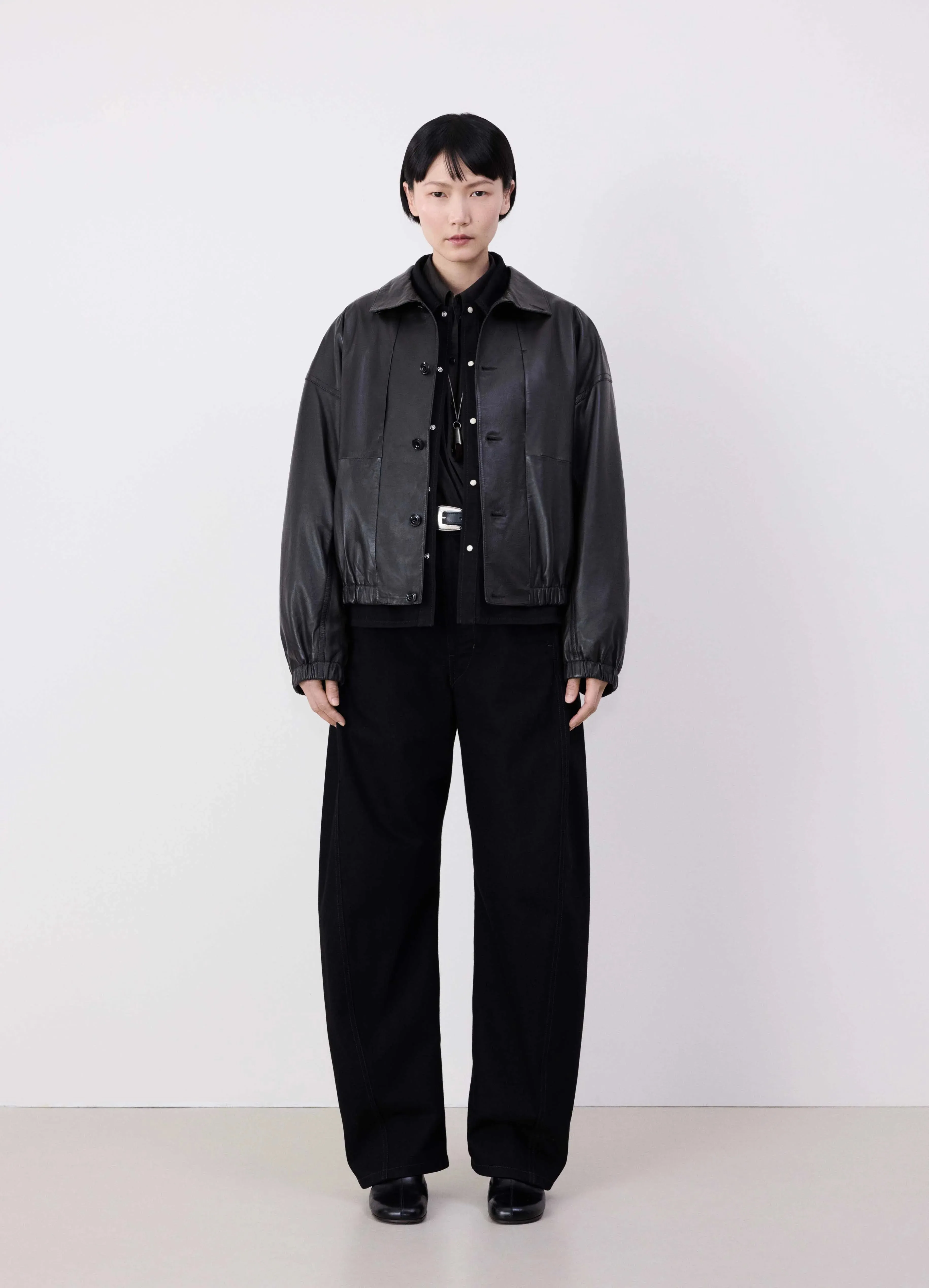 STAND COLLAR LEATHER BLOUSON