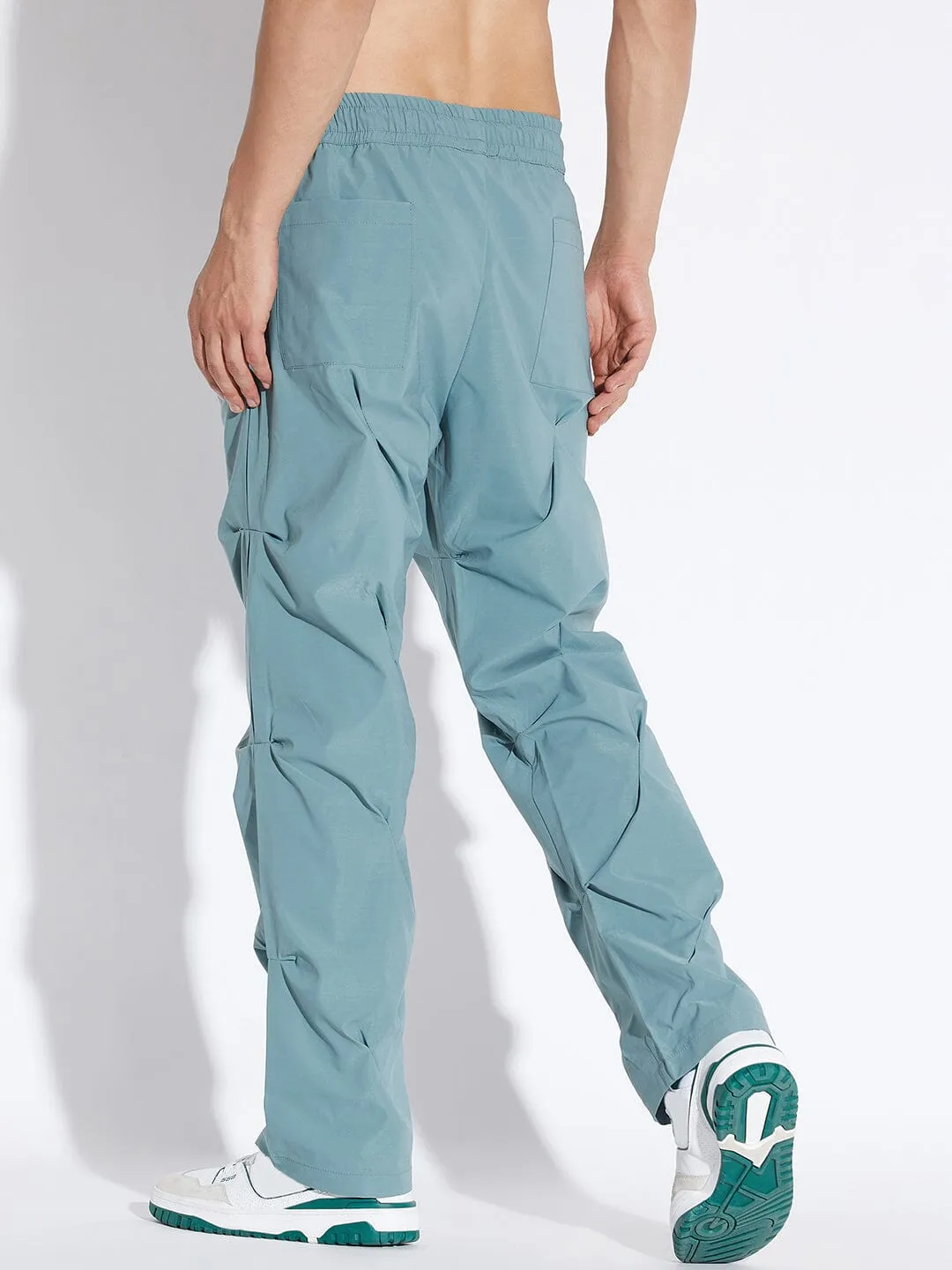 Teal Parachute Pleated Trackpants