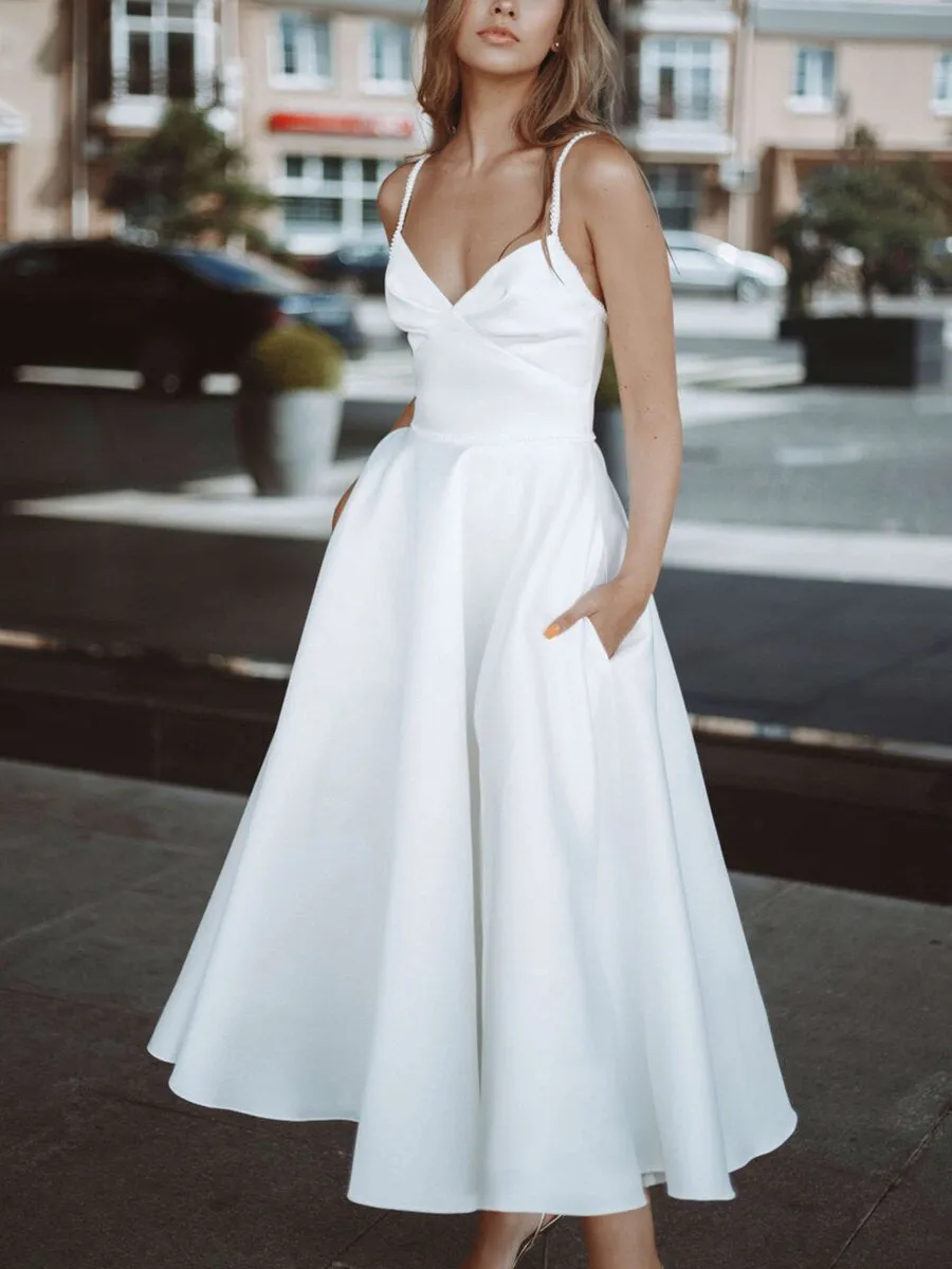 White Suspenders Big Swing Dress Gown