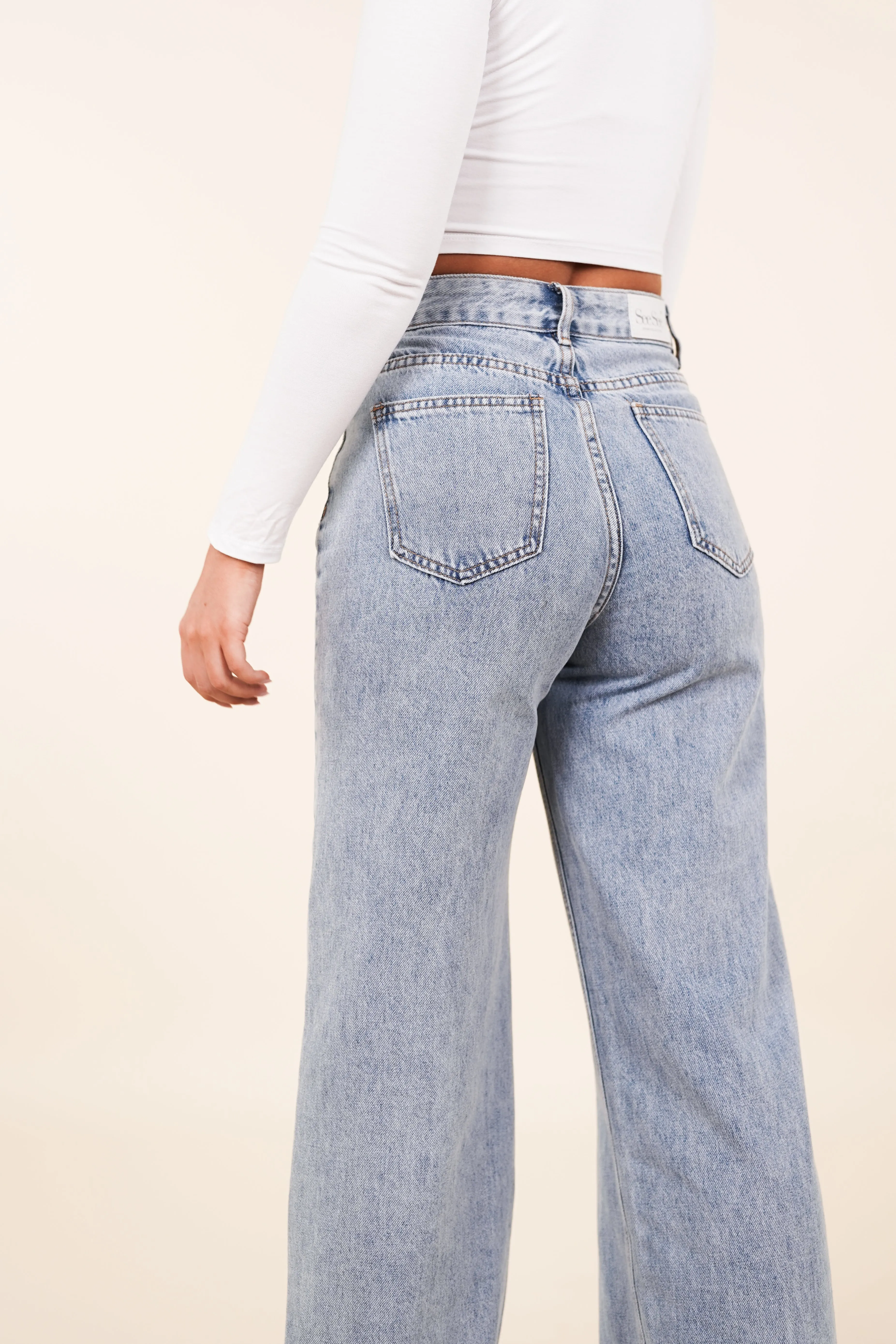 Wide leg jeans dames blauw - Jula