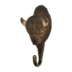 Wildlife Garden Hand Carved Wooden Bison Hook