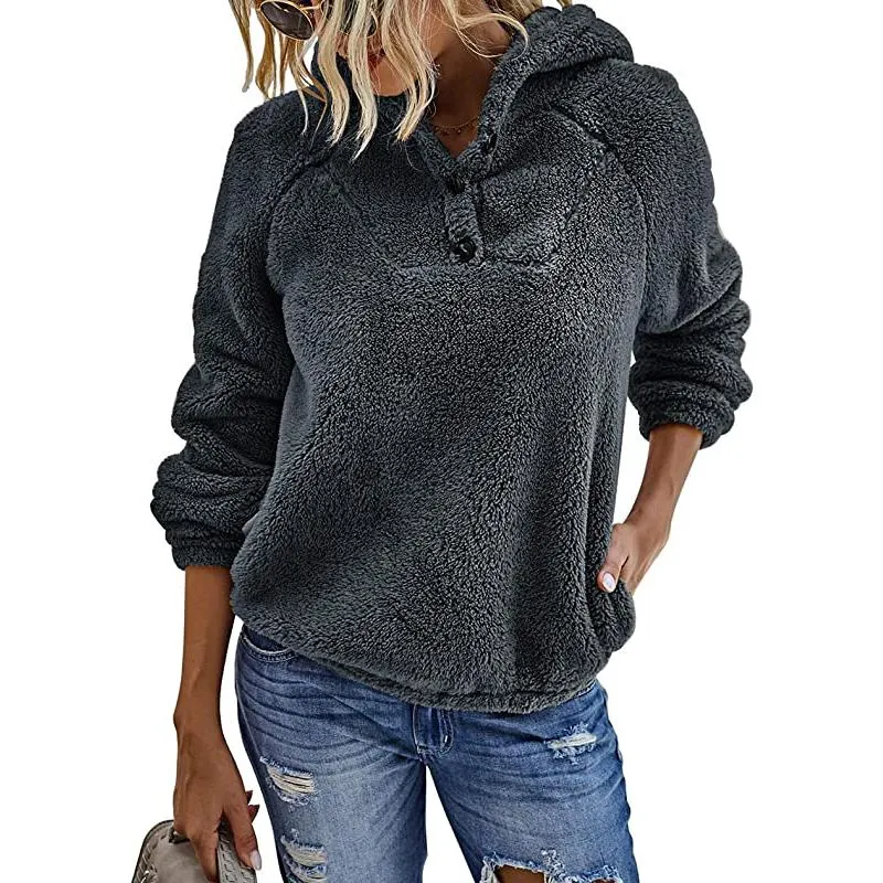 Women’s Fleece Long Sleeves Shaggy Fuzzy Pullover Hoodie