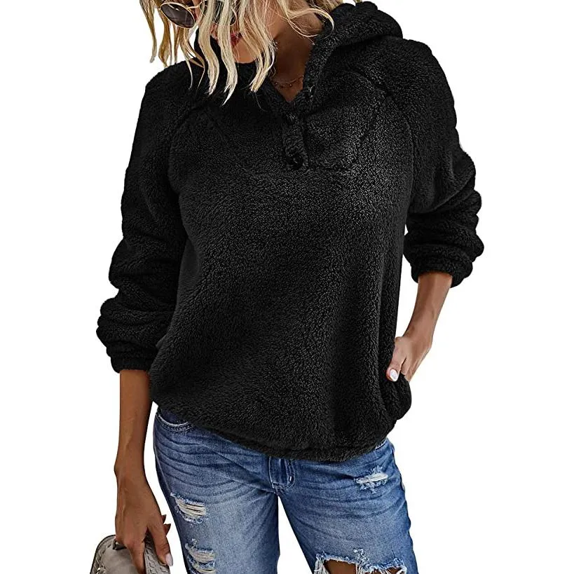 Women’s Fleece Long Sleeves Shaggy Fuzzy Pullover Hoodie