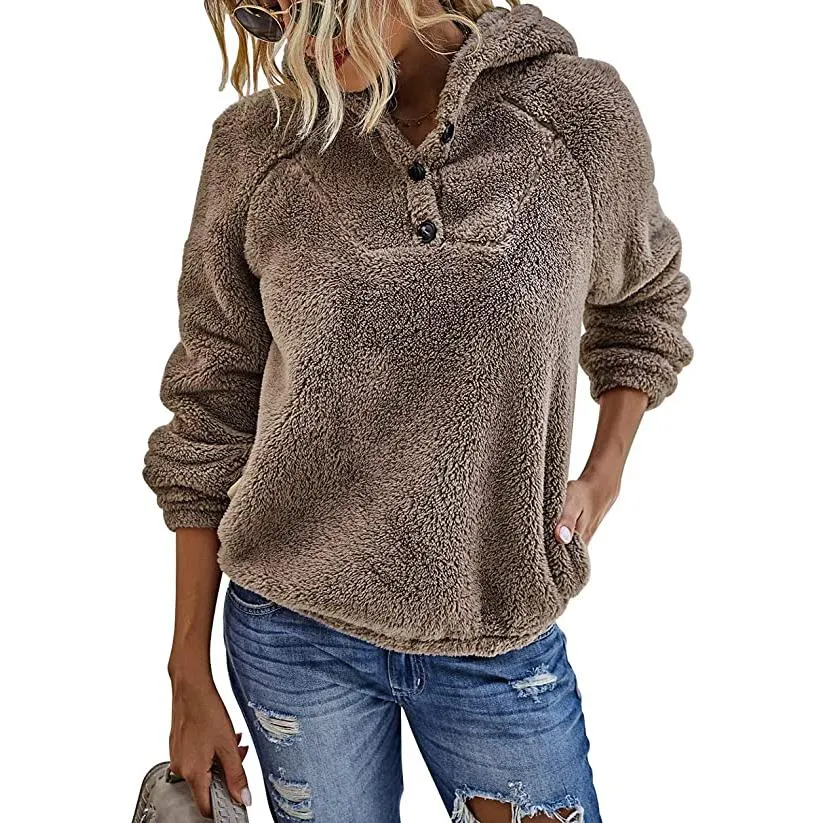 Women’s Fleece Long Sleeves Shaggy Fuzzy Pullover Hoodie